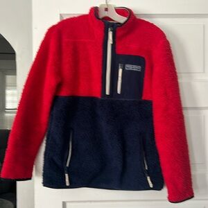 Vineyard Vines red/navy block quarter Zip teddy fleece jacket size 16